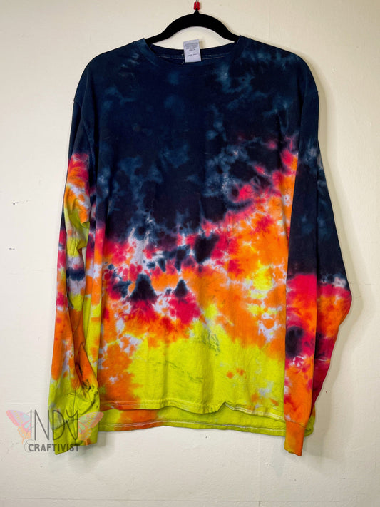 Adult Large Long Sleeve Fire Tie Dye T-shirt