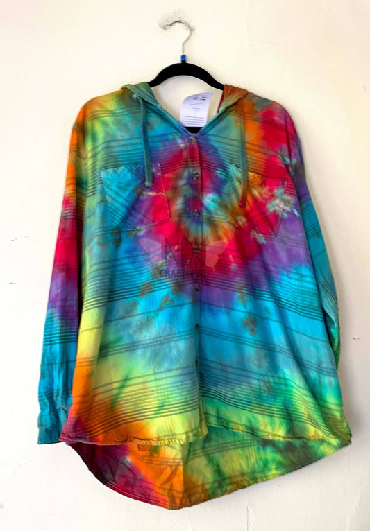 2X Upcycled Tie Dyed Hoodied Button Down Shirt