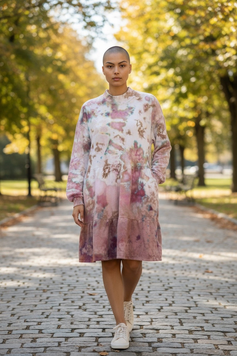 Adult Large Sweatshirt Upcycled Tie Dye Dress With Pockets