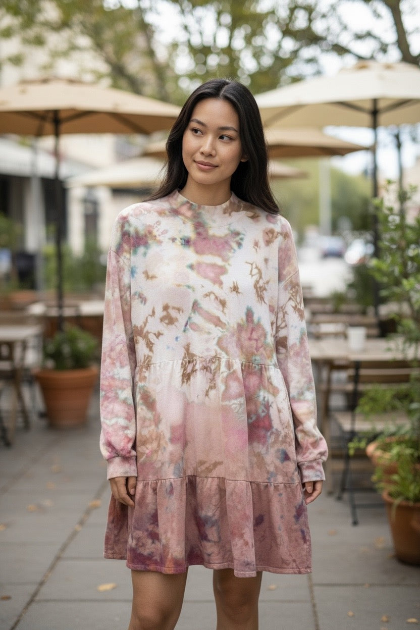 Adult Large Sweatshirt Upcycled Tie Dye Dress With Pockets