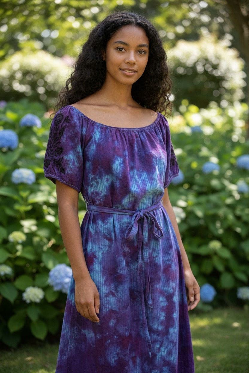 Adult Large Upcycled Tie Dye Striped Dress With Belt