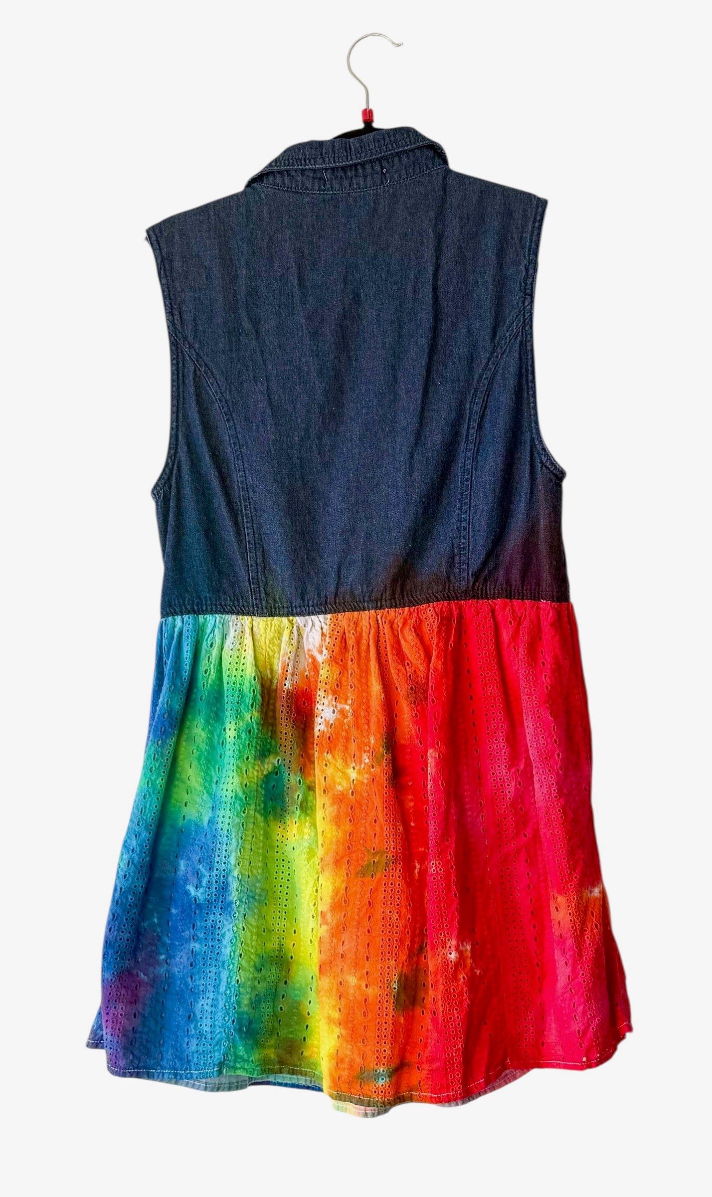 Adult Large Upcycled Tie Dye Dress with Denim Bodice