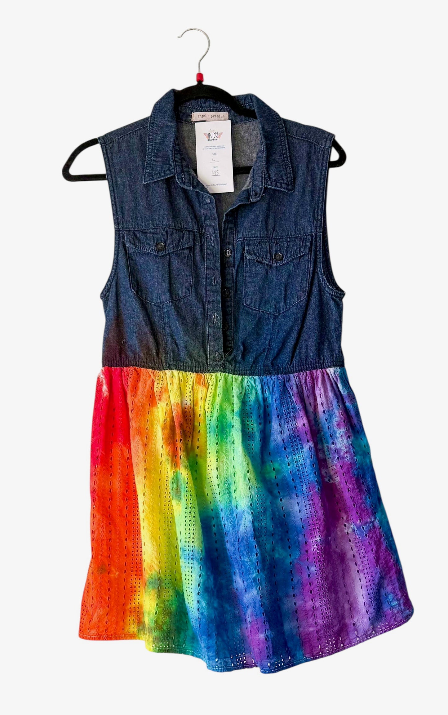 Adult Large Upcycled Tie Dye Dress with Denim Bodice