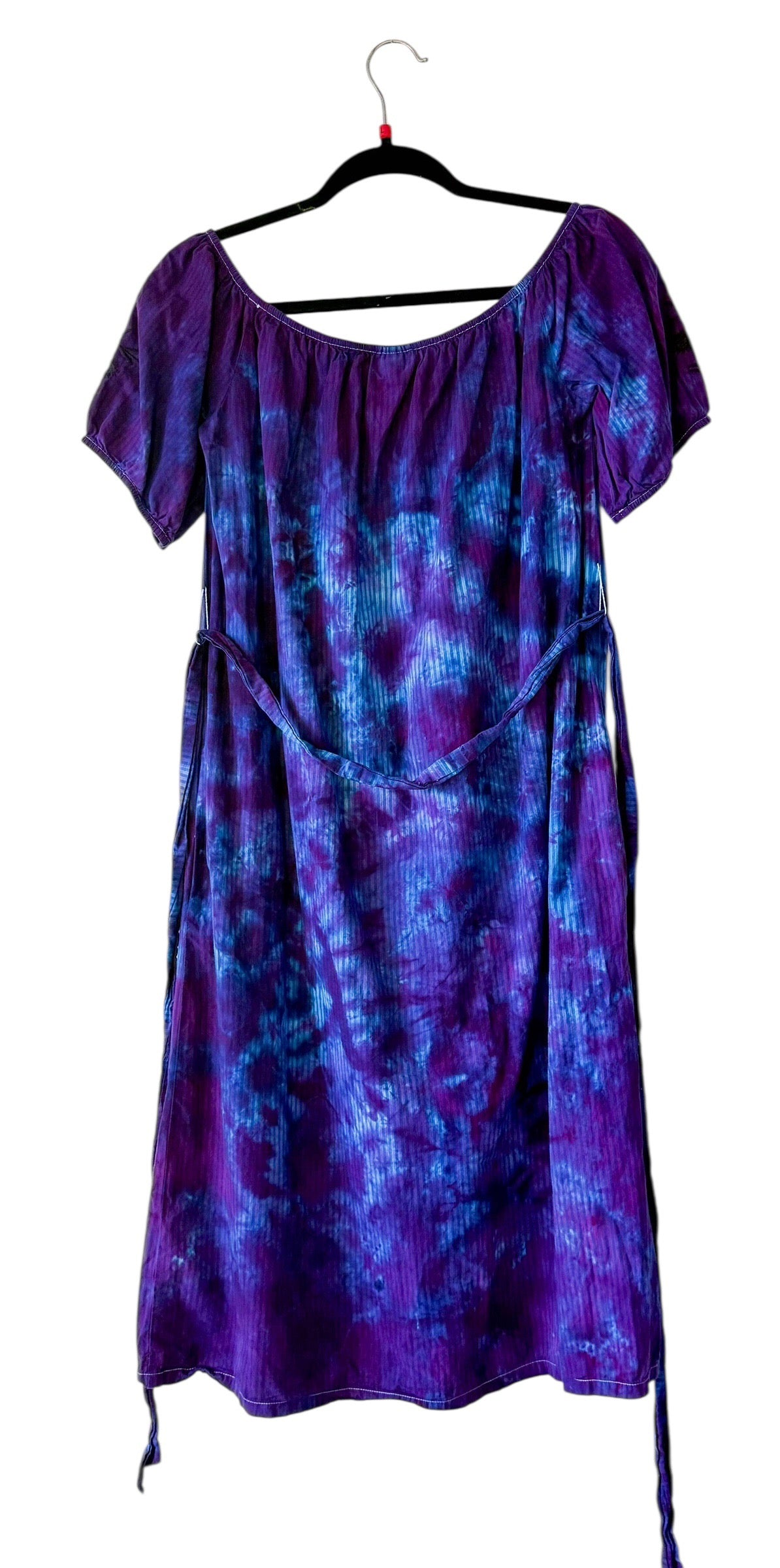 Adult Large Upcycled Tie Dye Striped Dress With Belt