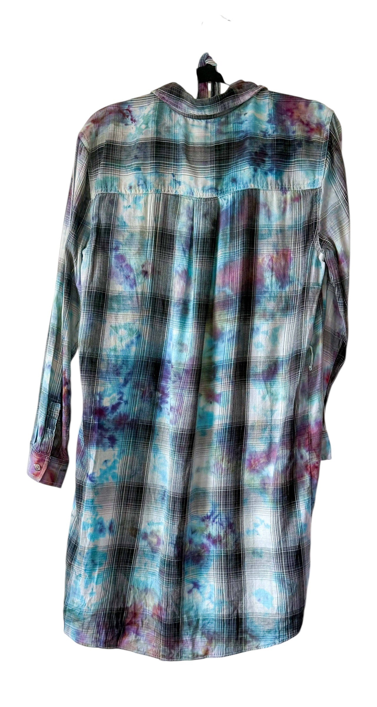 Adult Large Upcycled Buttondown Lightweight Tie Dye Dress With Belt