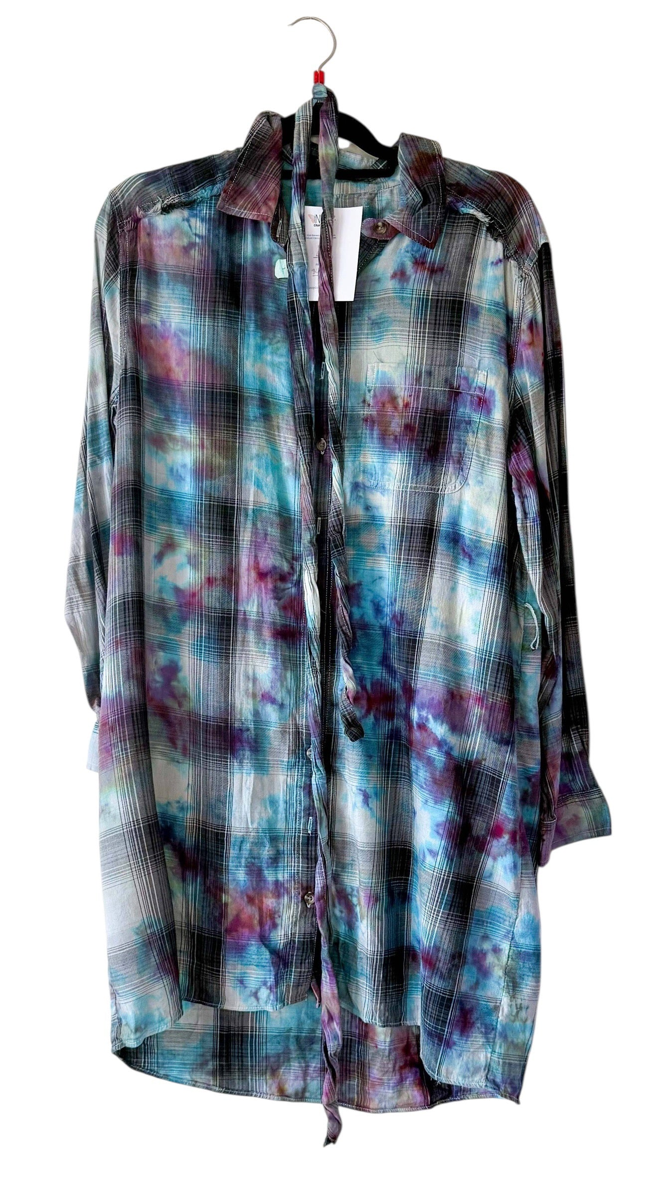 Adult Large Upcycled Buttondown Lightweight Tie Dye Dress With Belt