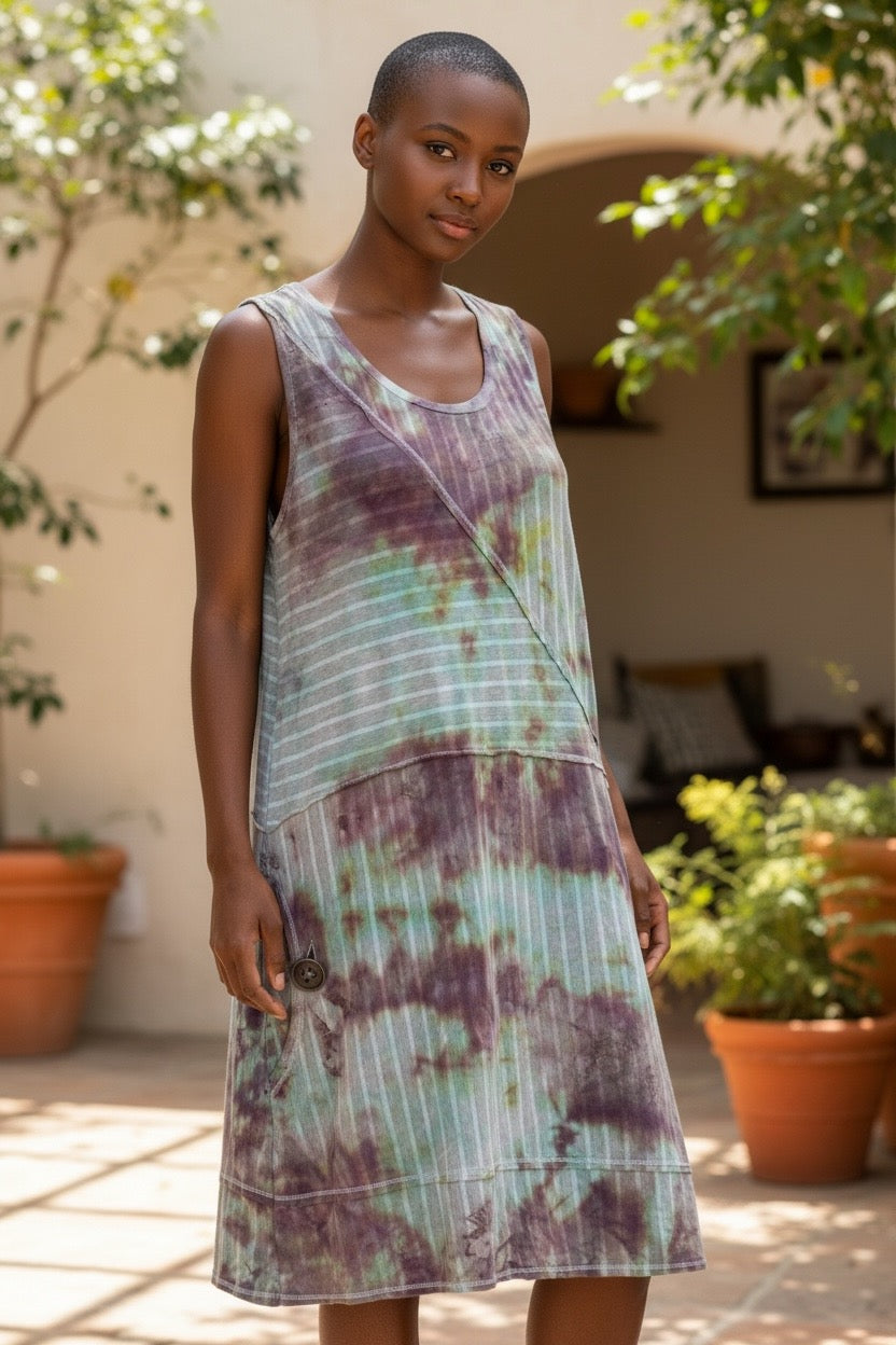 Adult Medium Upcycled Tie Dye Dress with Pockets