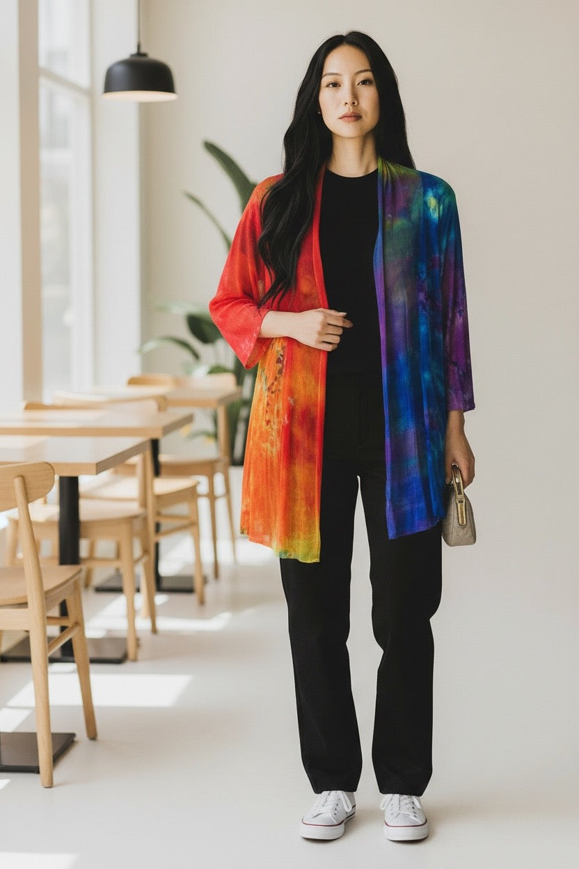 Adult Large Long Sleeve Upcycled Tie Dyed cardigan