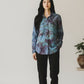 Large Long Sleeve Upcycled Denim Like Tie Dyed Button Down With Lace Back