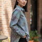 Large Long Sleeve Upcycled Denim Like Tie Dyed Button Down With Lace Back