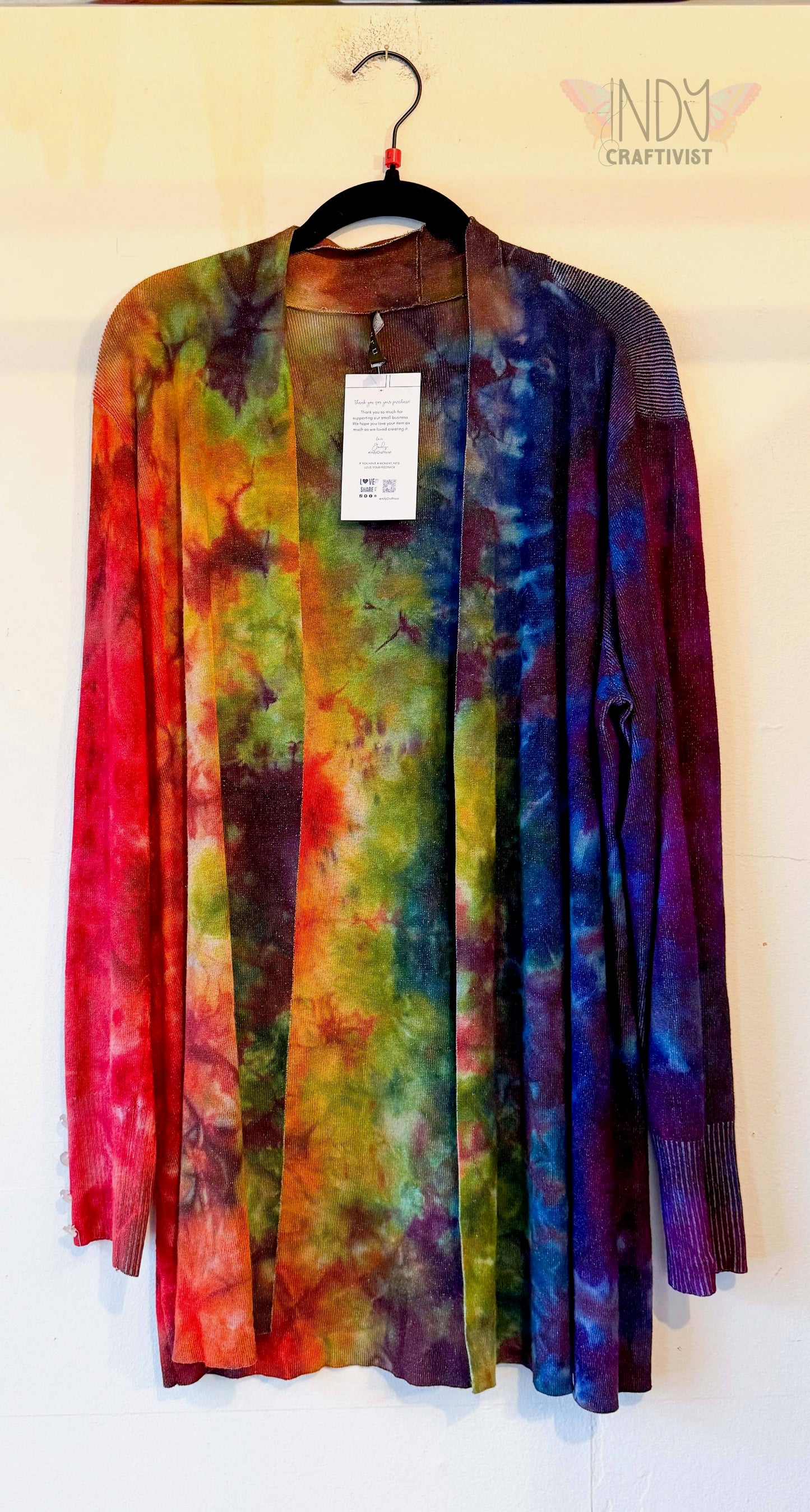 Adult Large Long Sleeve Upcycled Tie Dyed cardigan