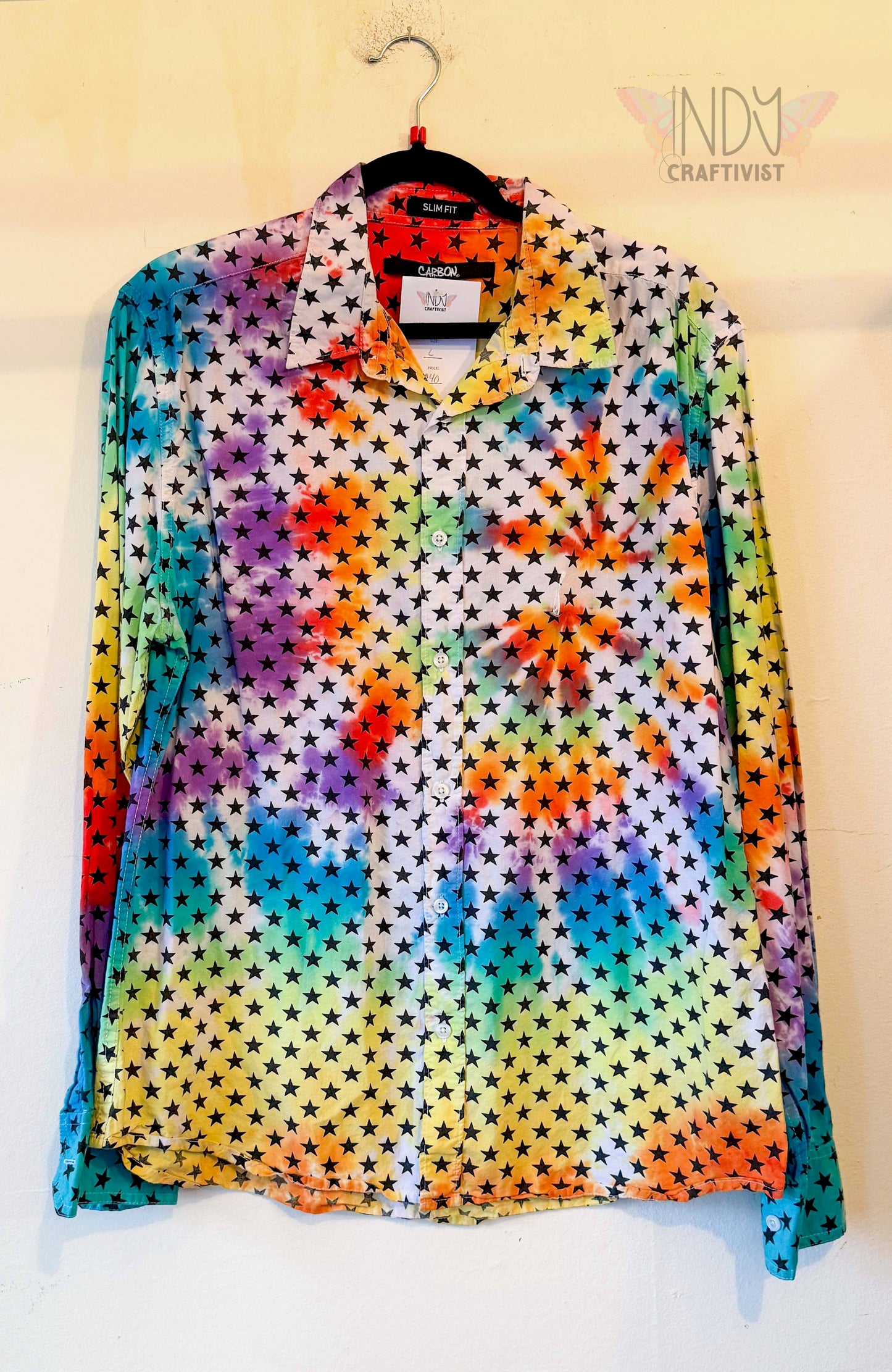 Carbon Slim Fit Large Long Sleeve Upcycled Tie Dyed Button Down