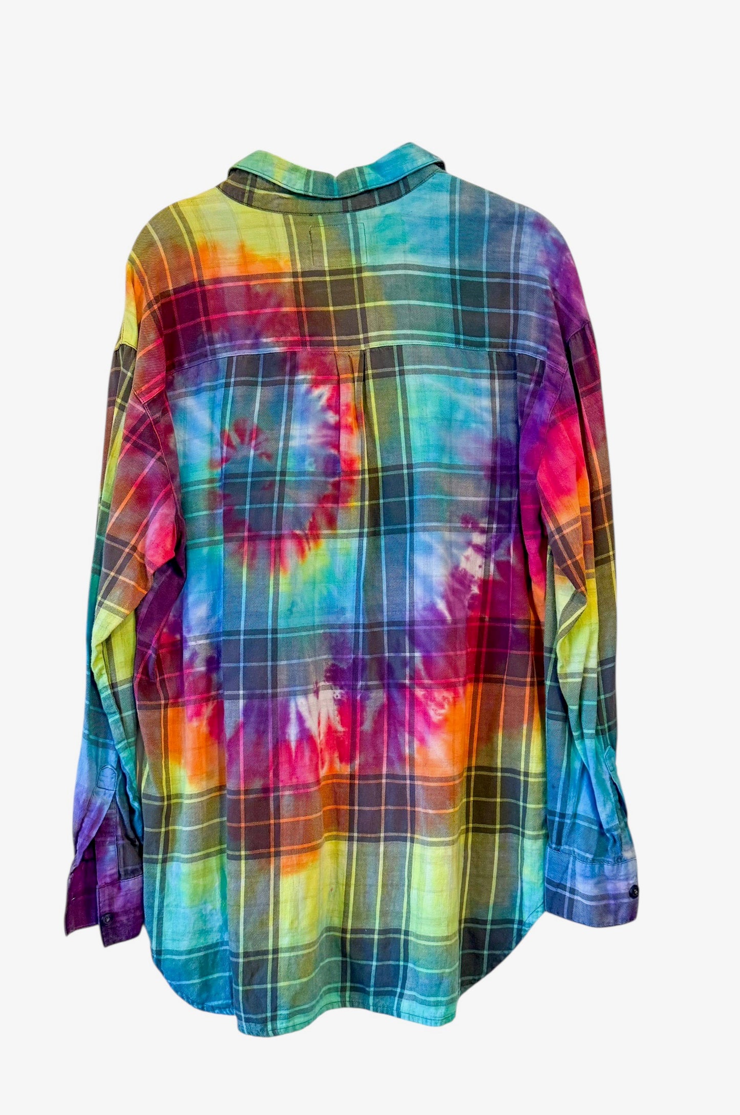 Old Navy Large Long Sleeve Upcycled Flannel Tie Dyed Button Down