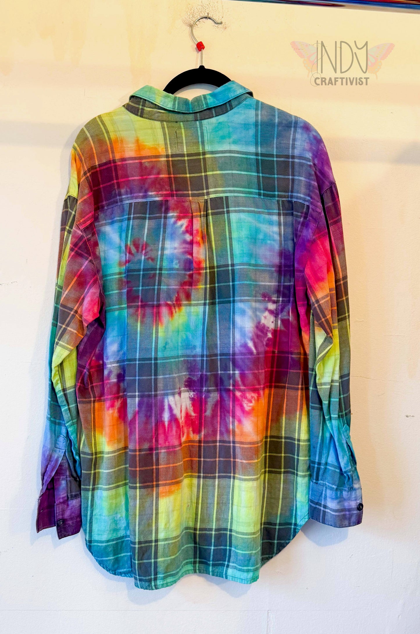 Old Navy Large Long Sleeve Upcycled Flannel Tie Dyed Button Down