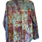 Large Long Sleeve Upcycled Denim Like Tie Dyed Button Down With Lace Back