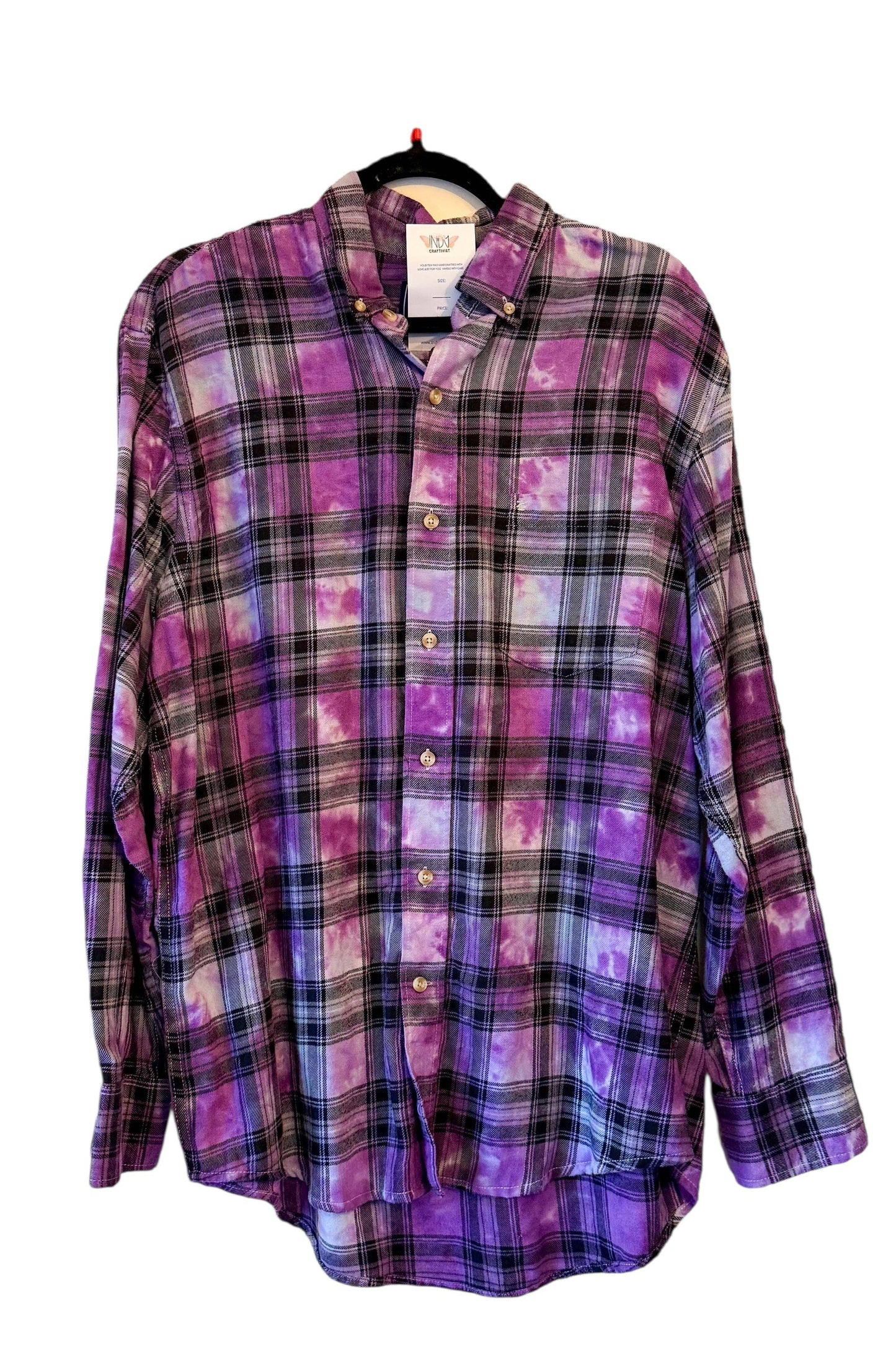 IZOD Large Long Sleeve Upcycled  Flannel Tie Dyed Button Down