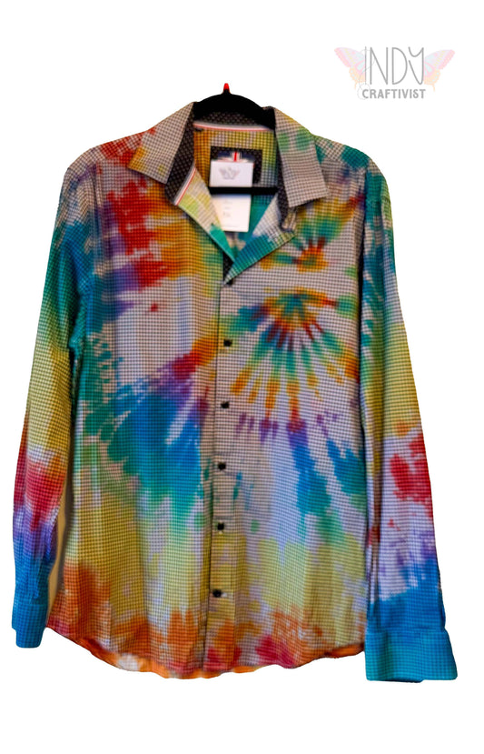 Soul Of London Large Long Sleeve Upcycled Tie Dyed Button Down