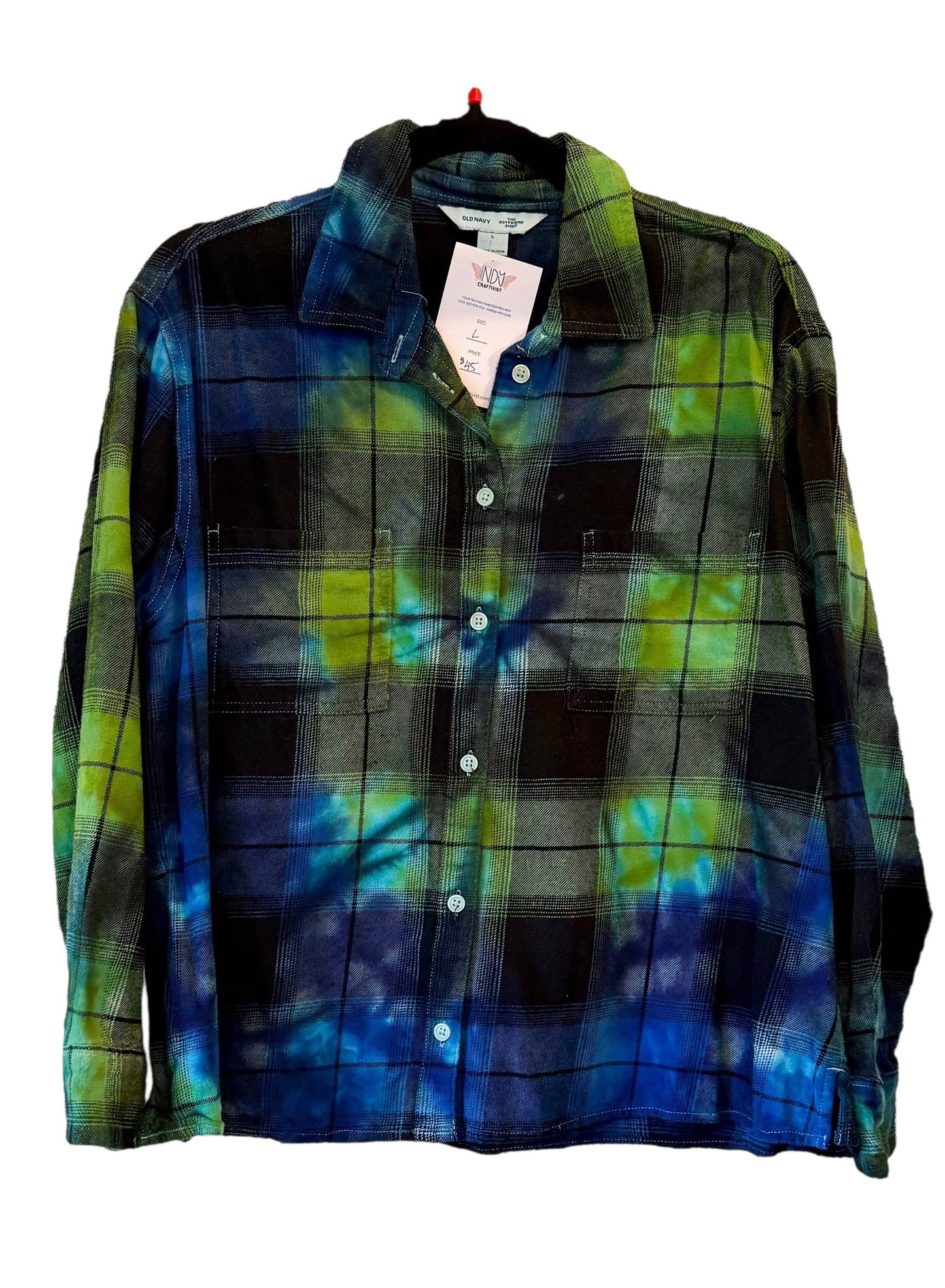 Old Navy Large Long Sleeve Upcycled  Flannel Tie Dyed Button Down