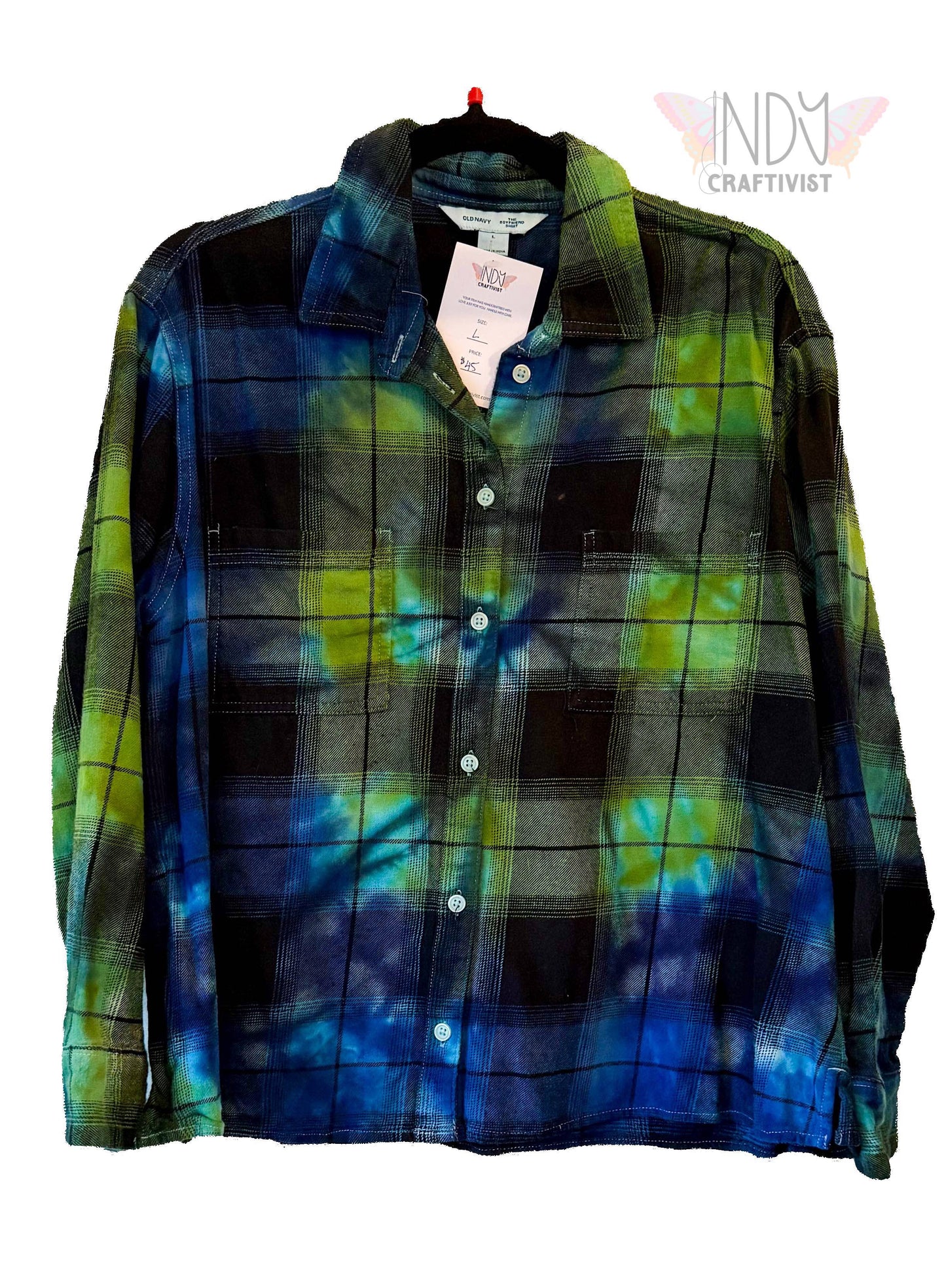 Old Navy Large Long Sleeve Upcycled  Flannel Tie Dyed Button Down