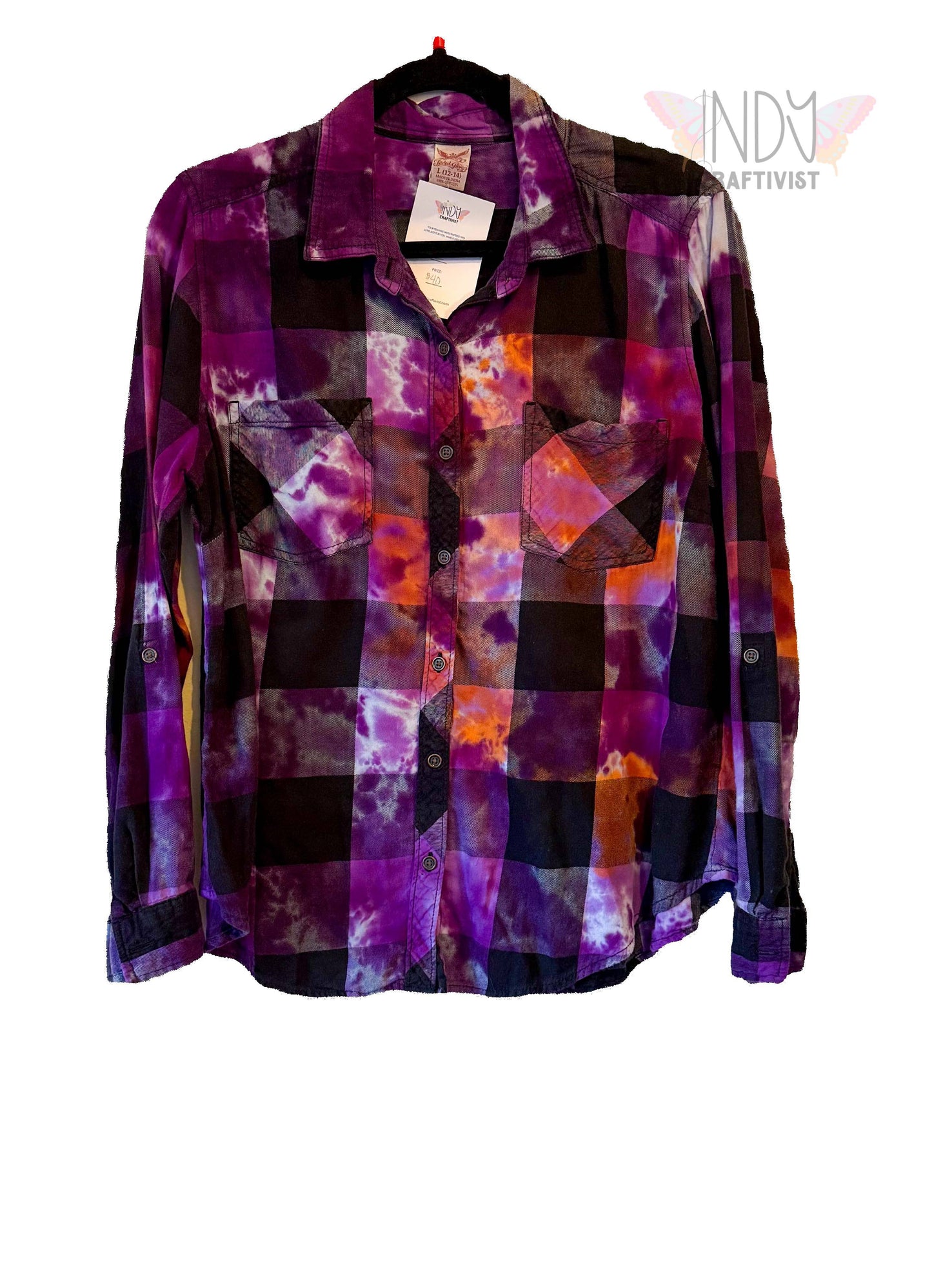 IZOD Large Long Sleeve Upcycled  Flannel Tie Dyed Button Down