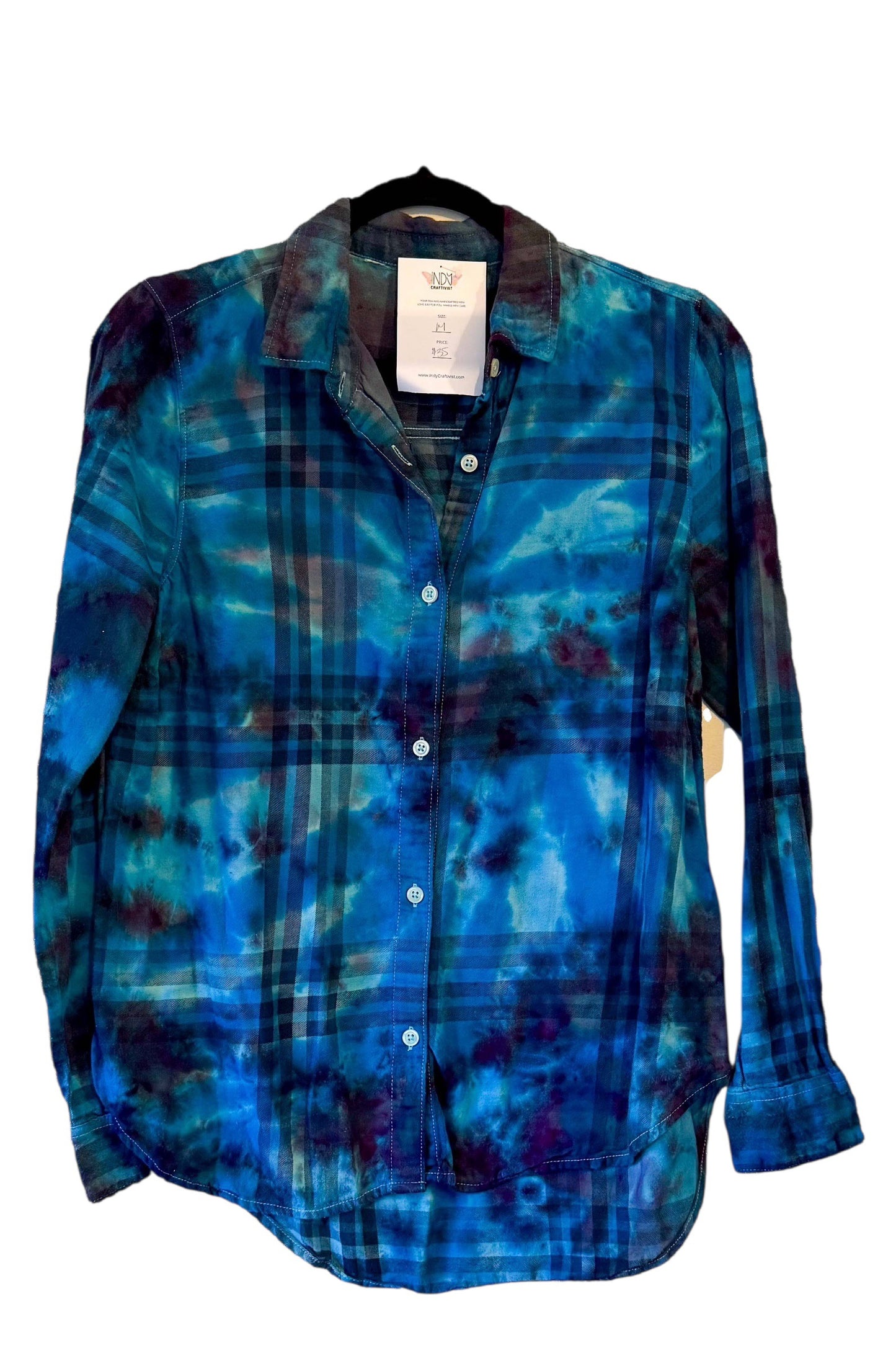 IZOD Large Long Sleeve Upcycled  Flannel Tie Dyed Button Down