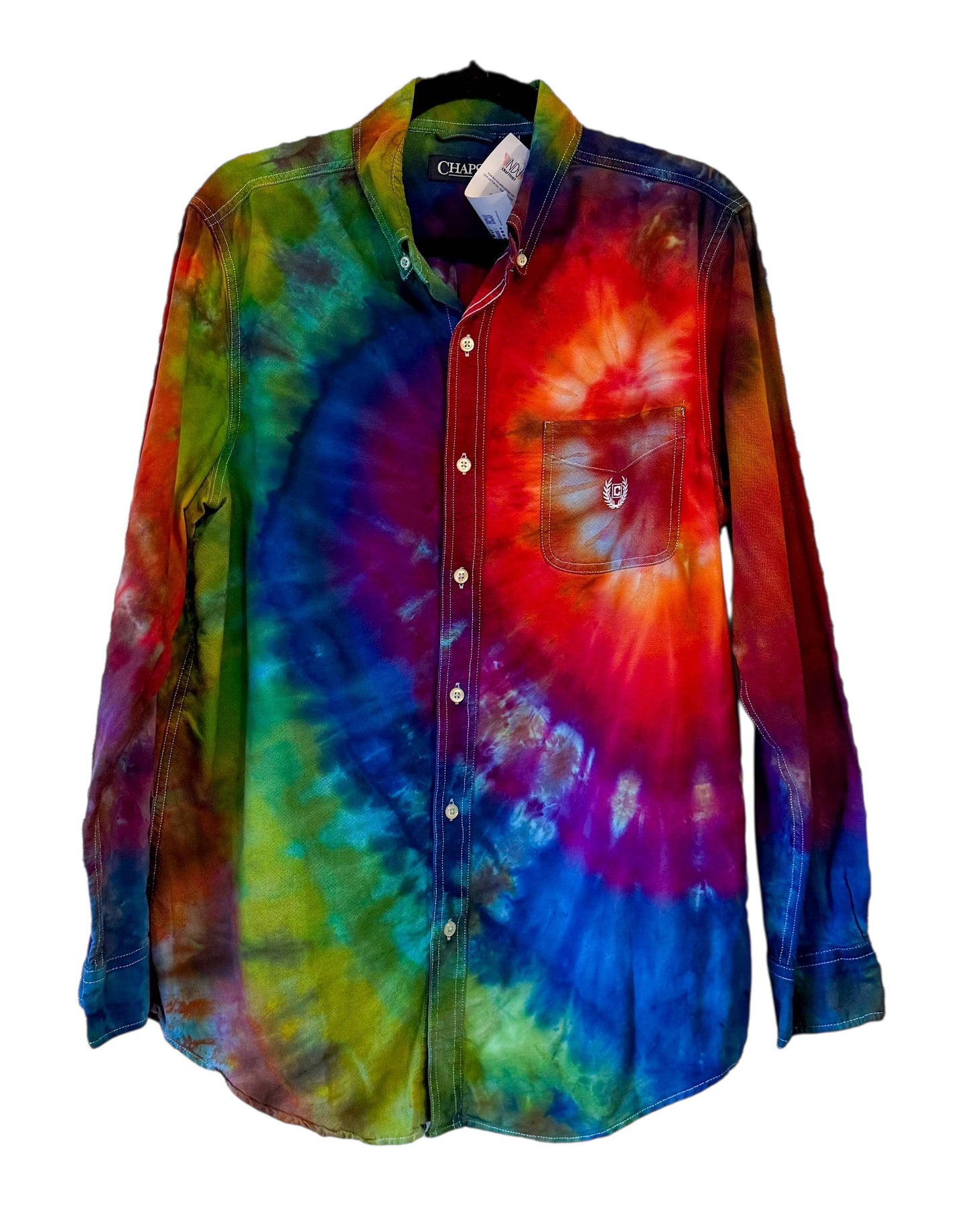 IZOD Large Long Sleeve Upcycled  Flannel Tie Dyed Button Down
