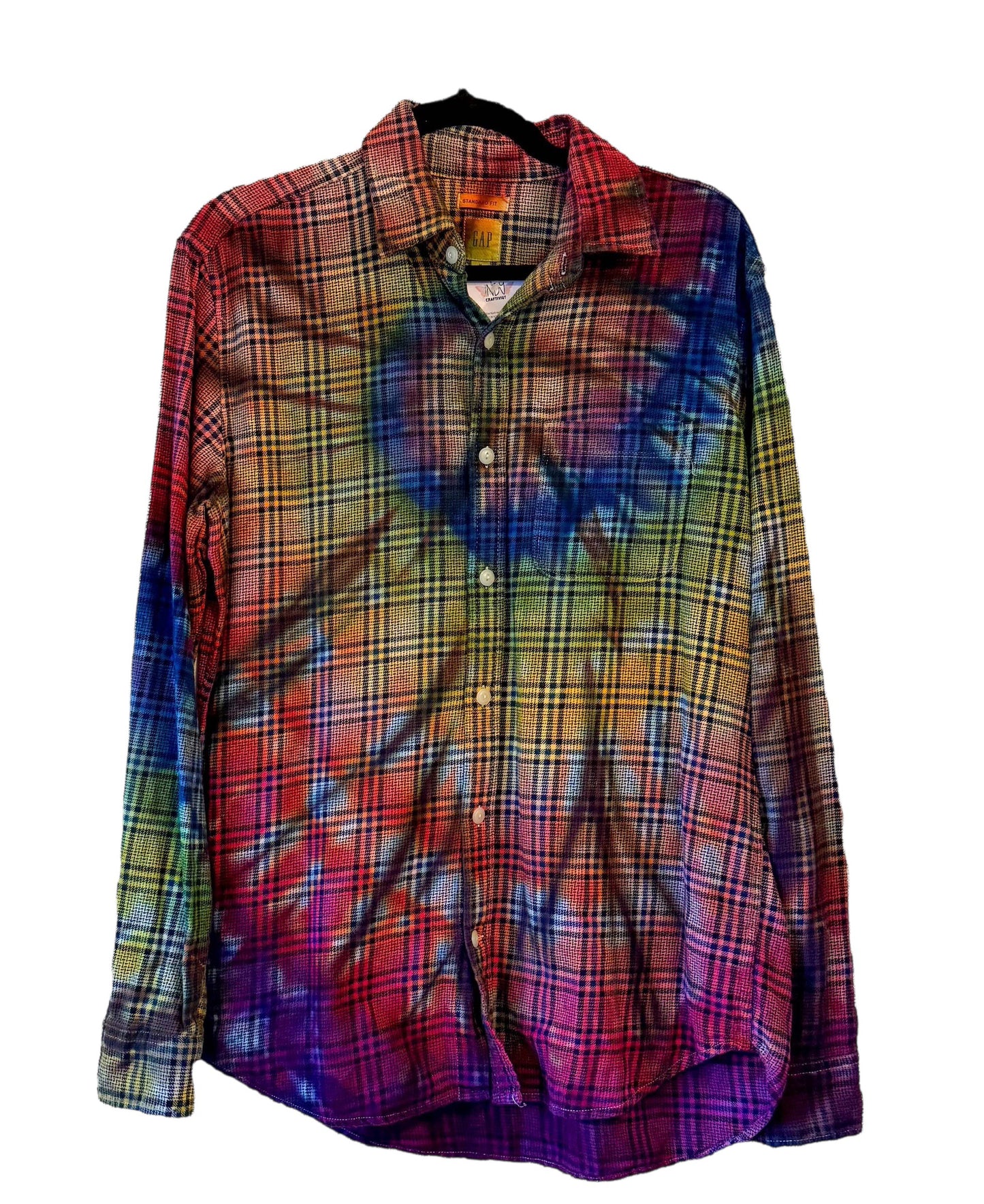 Gap Standard Fit Adult Medium Upcycled Flannel Tie Dye Button Down Shirt