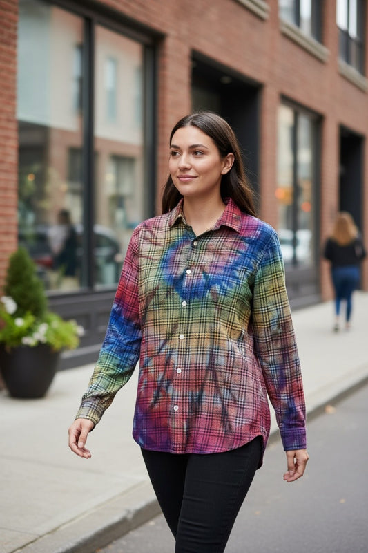 Gap Standard Fit Adult Medium Upcycled Flannel Tie Dye Button Down Shirt