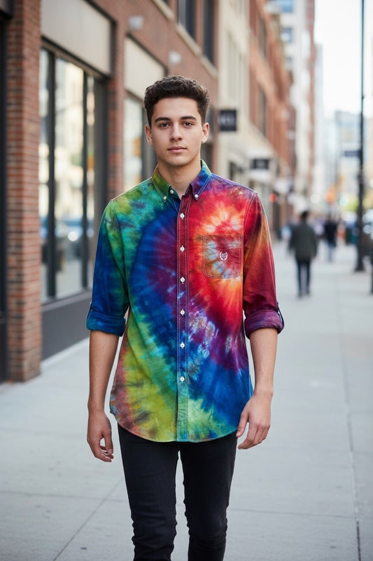 Chaps Adult Medium Upcycled Tie Dye Button Down Shirt