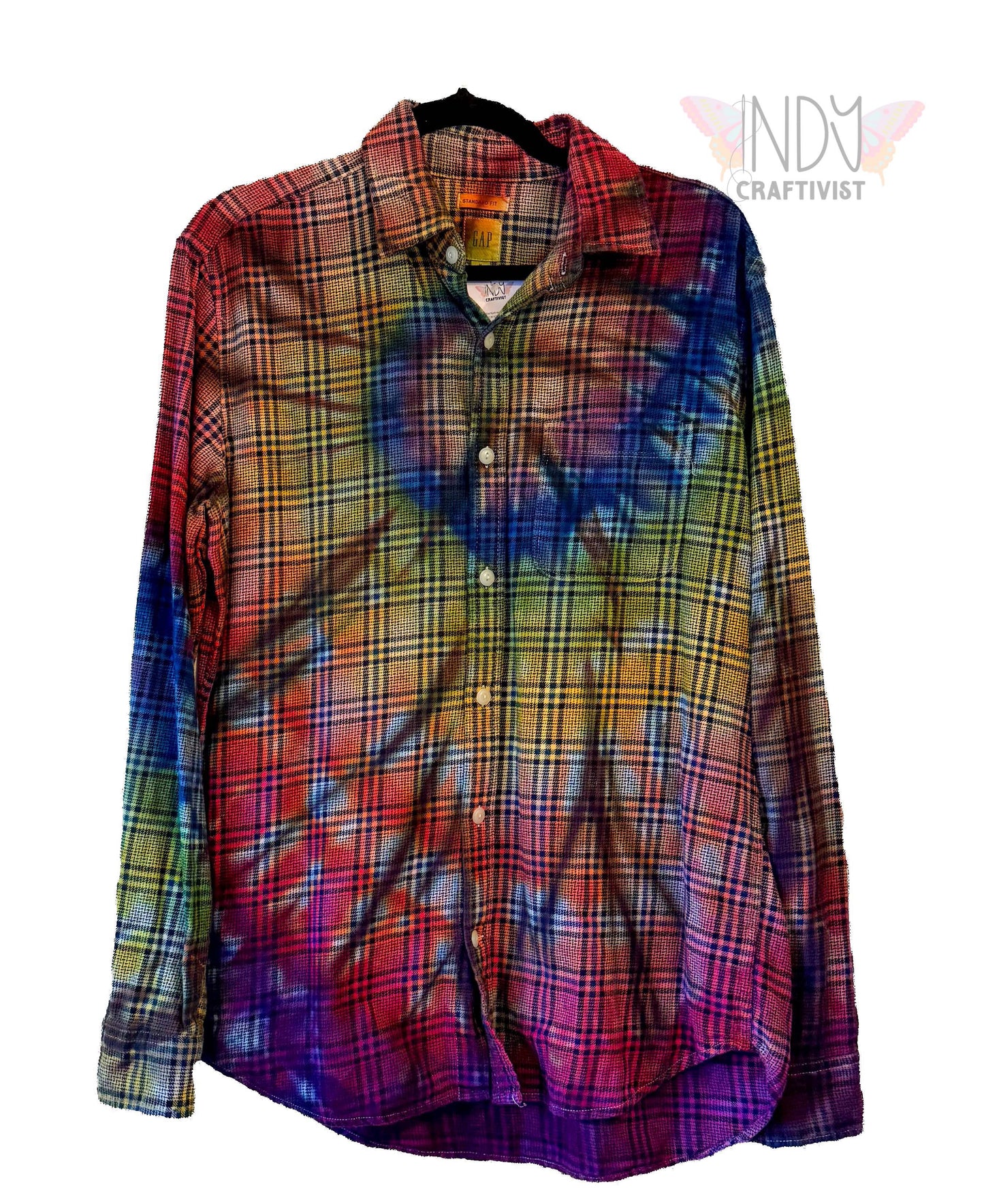 Gap Standard Fit Adult Medium Upcycled Flannel Tie Dye Button Down Shirt