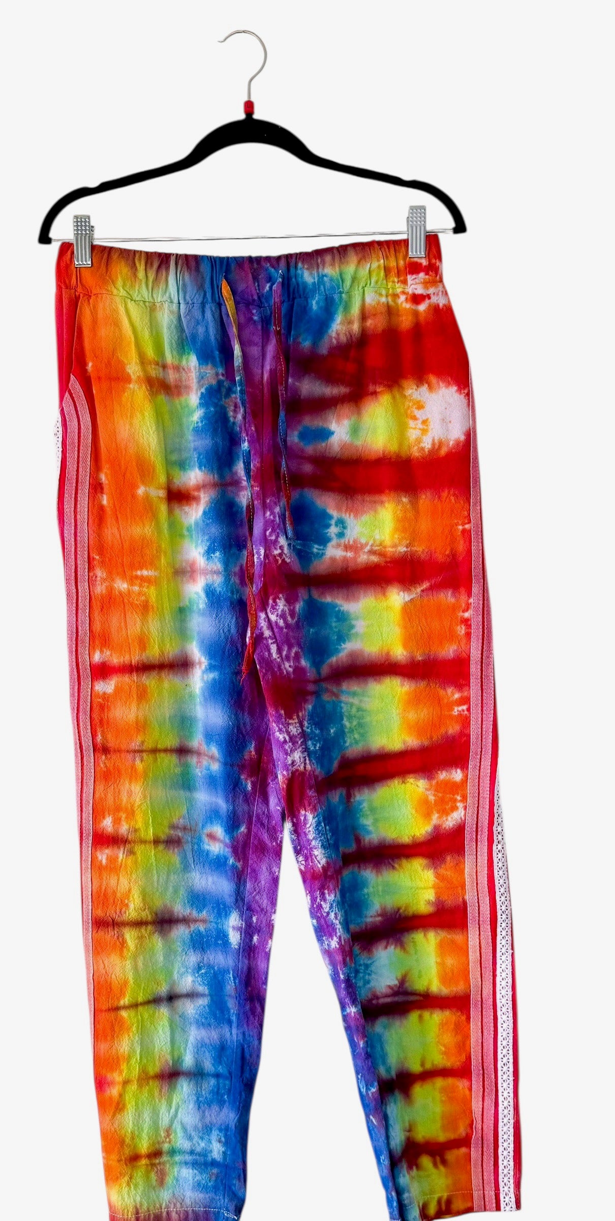 Large Linen-Like Rainbow Tie Dyed Pants with Pockets