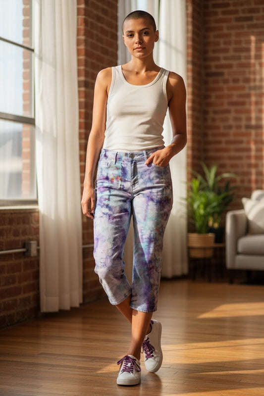 Large Purple Upcycled Tie Dyed Jeans