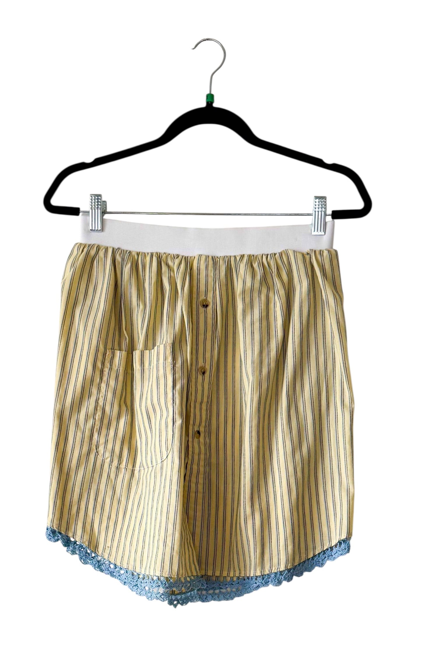 Extra Large Men’s Yellow Stripe wiith Blue Trim Buttondown Upcycled Skirt