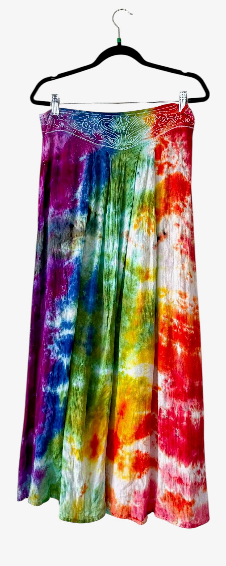 Large Long Upcycled Rainbow Scrunch Dyed Skirt