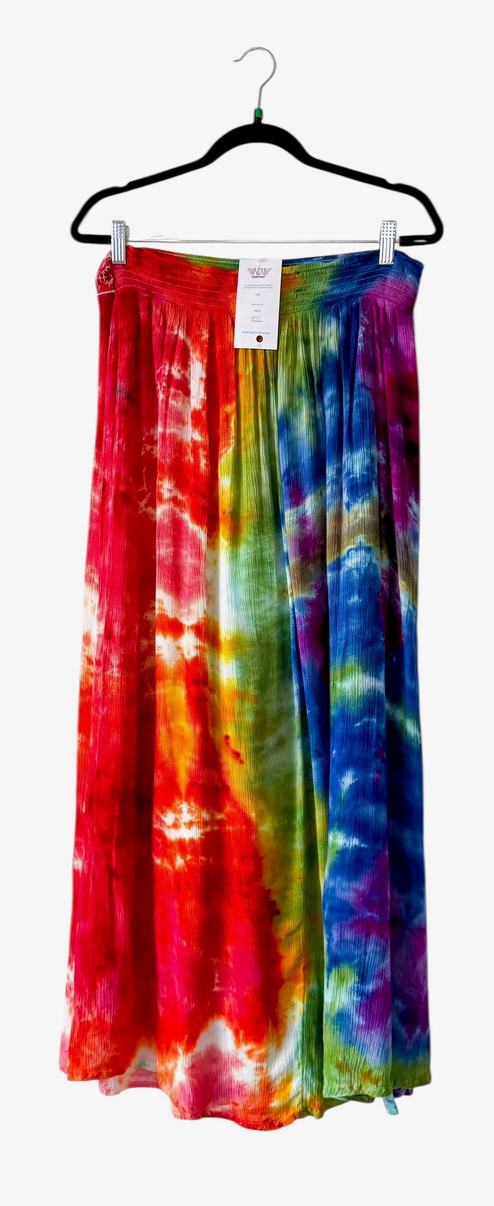 Large Long Upcycled Rainbow Scrunch Dyed Skirt