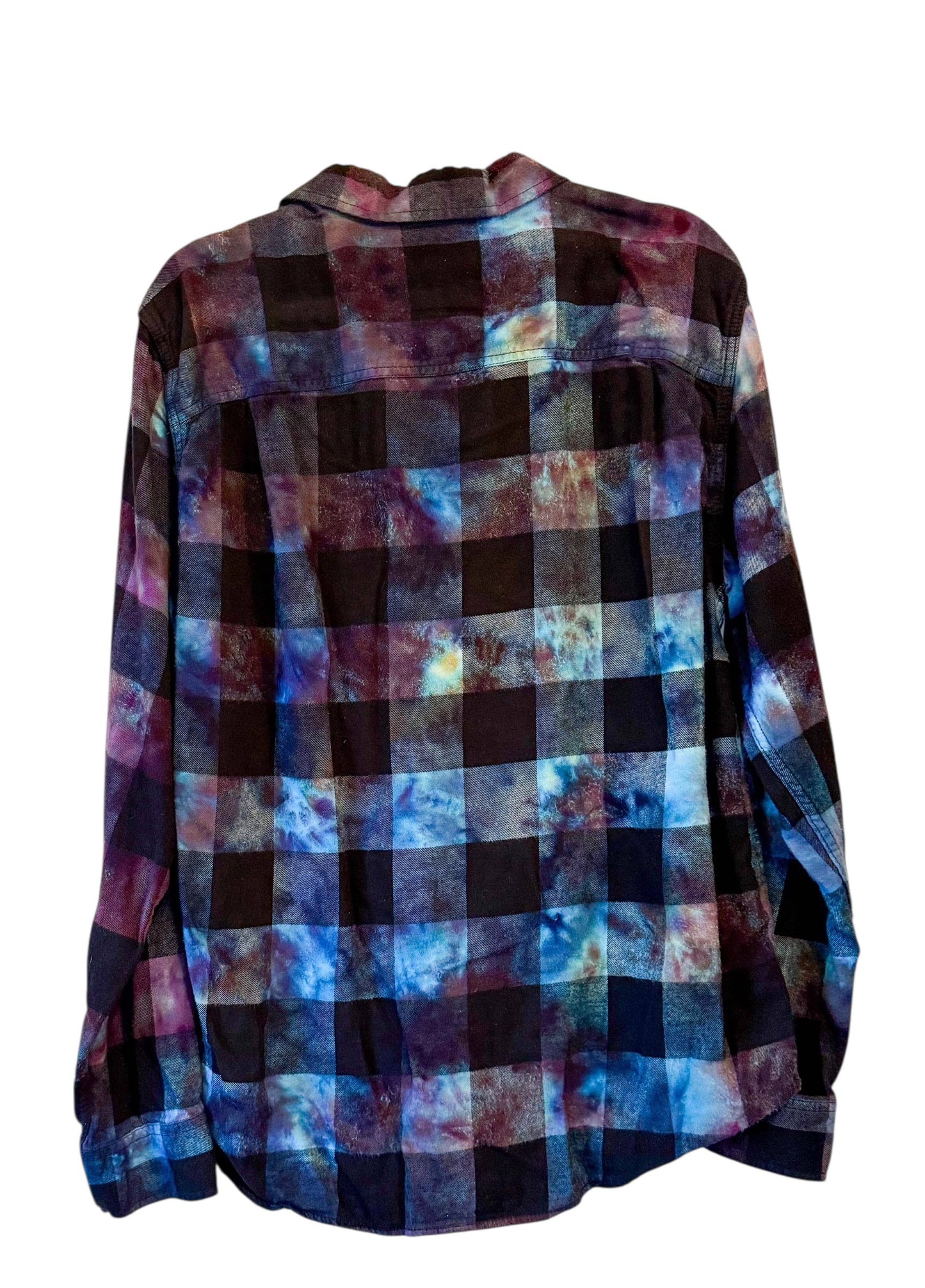 Extra Large Long Sleeve Upcycled Tie Dyed Flannel Button Down