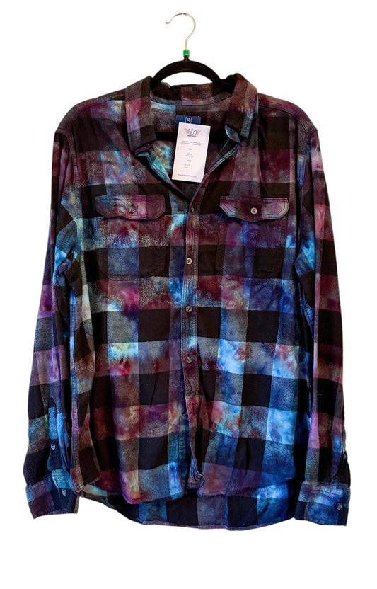 Extra Large Long Sleeve Upcycled Tie Dyed Flannel Button Down