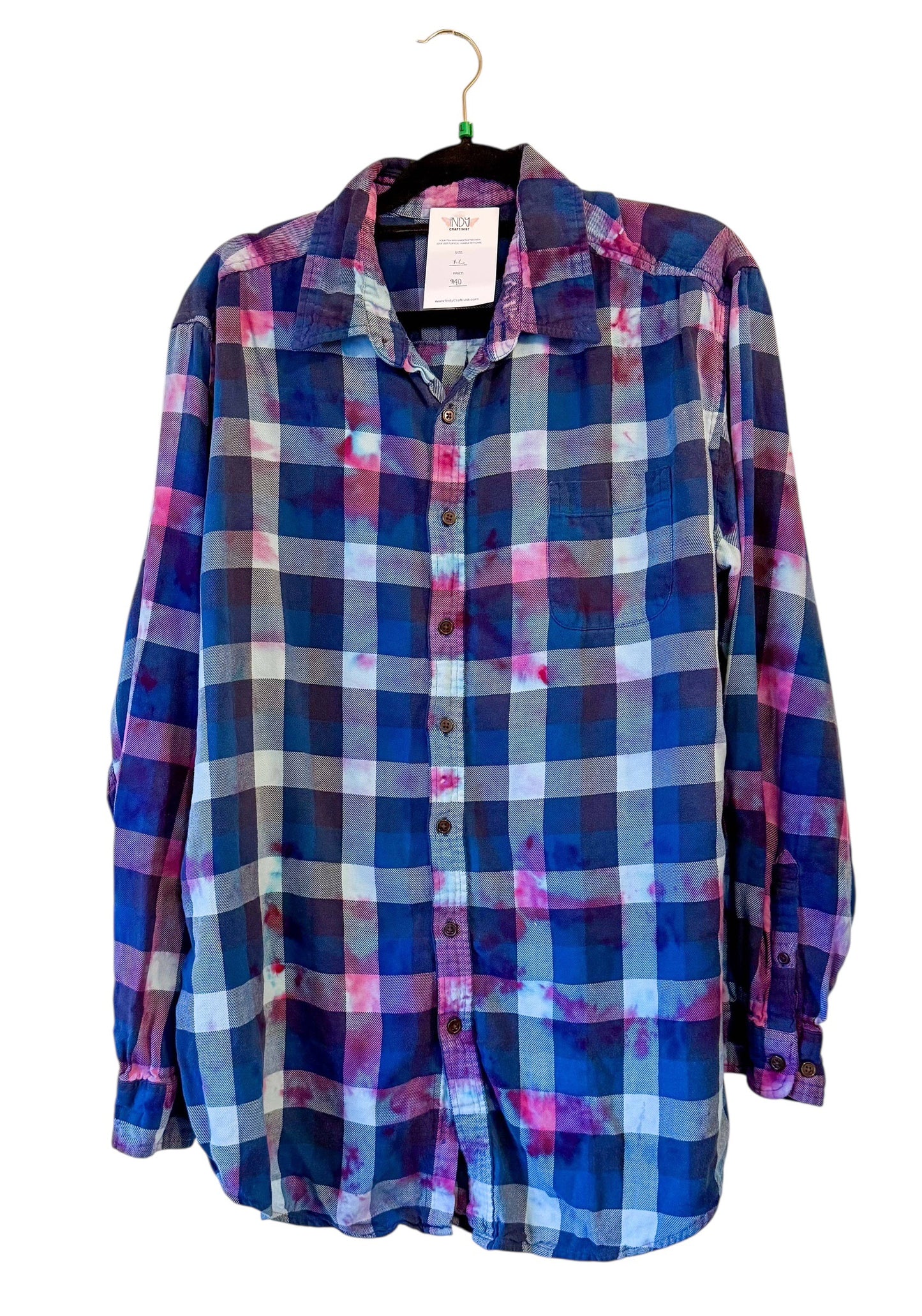 Blue Extra Large Long Sleeve Upcycled Tie Dyed Lightweight Flannel Button Down