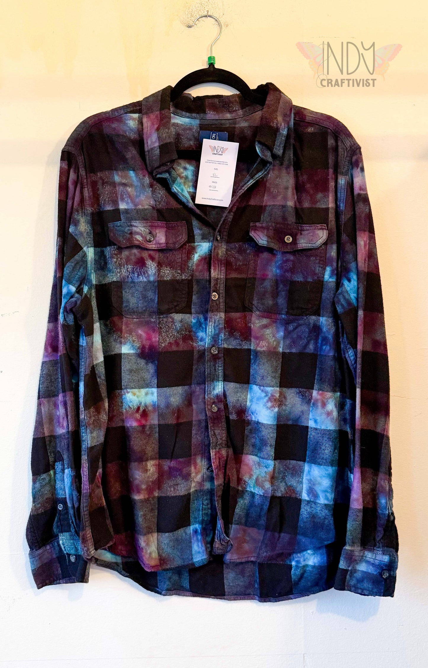Extra Large Long Sleeve Upcycled Tie Dyed Flannel Button Down