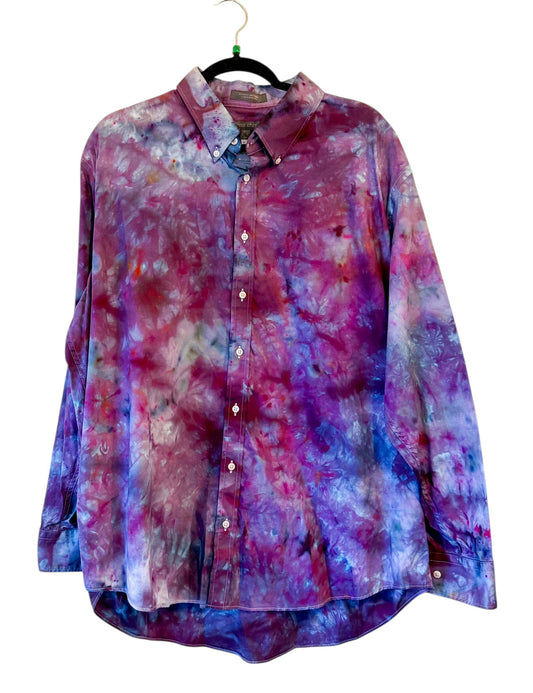 Purple Extra Large Long Sleeve Upcycled Tie Dyed Button Down