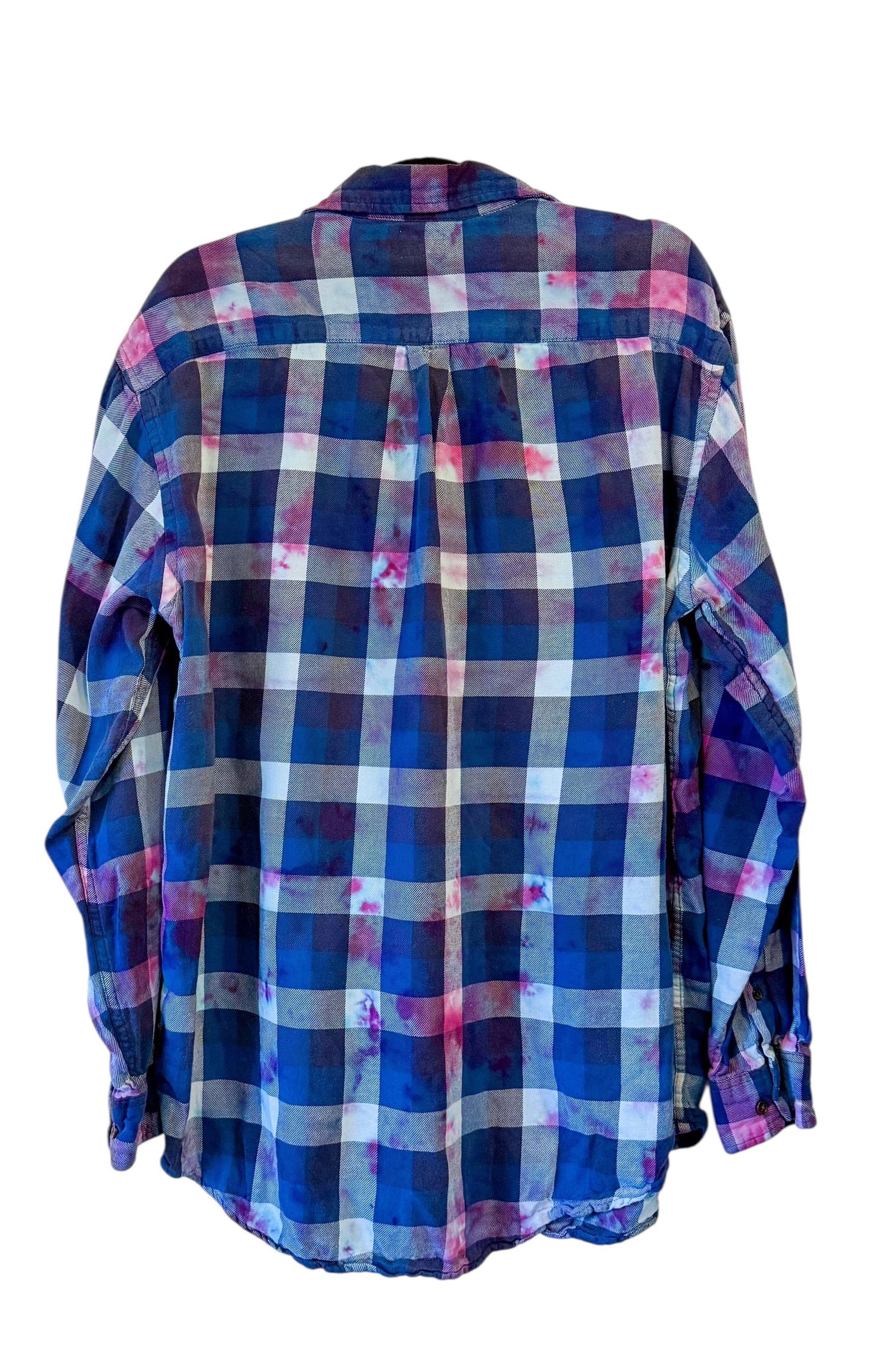 Blue Extra Large Long Sleeve Upcycled Tie Dyed Lightweight Flannel Button Down