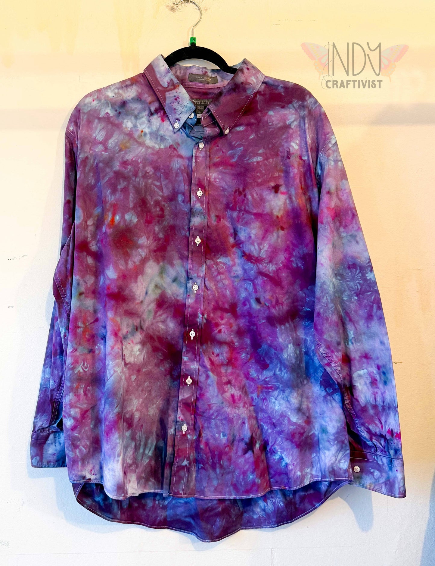 Purple Extra Large Long Sleeve Upcycled Tie Dyed Button Down