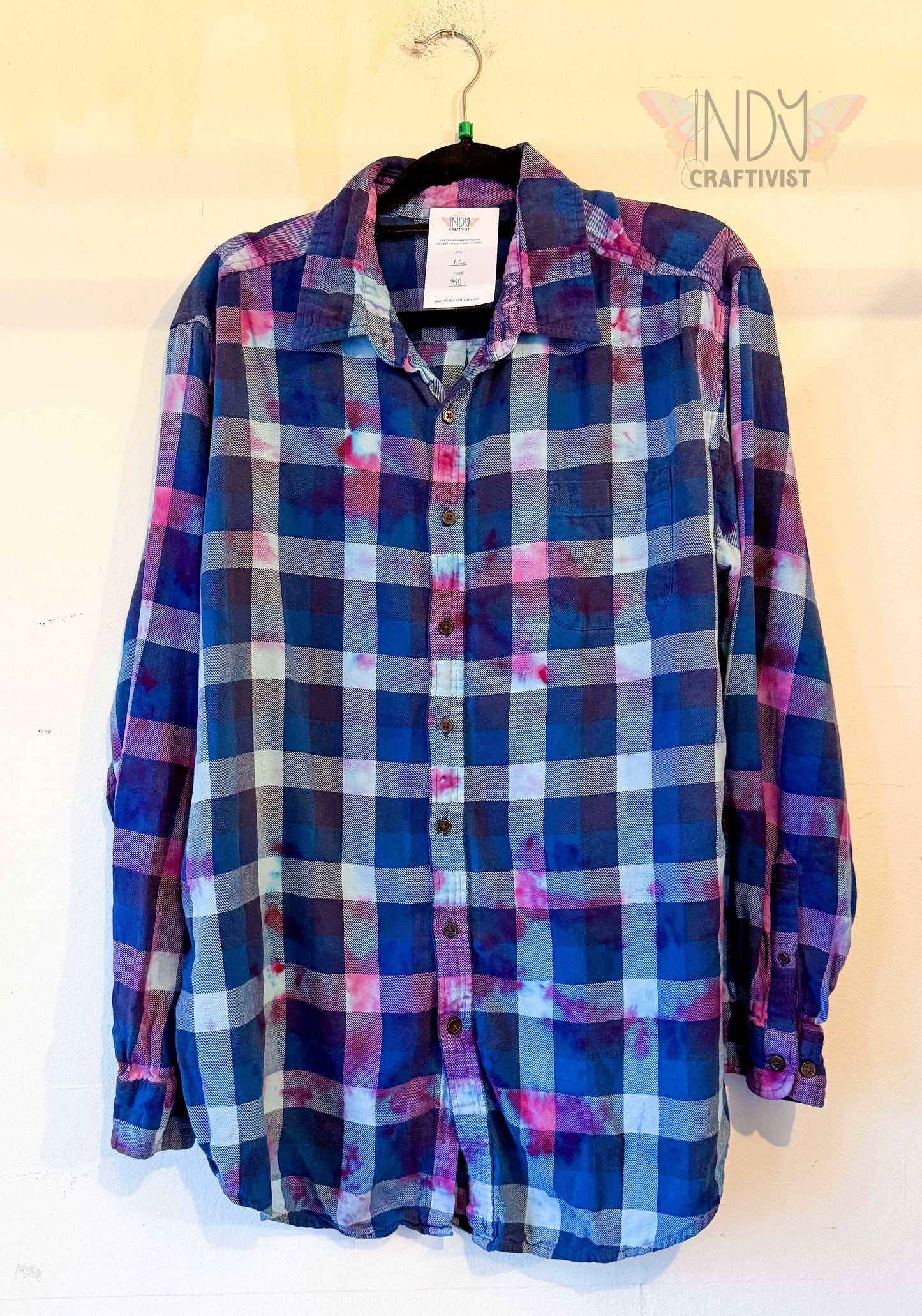 Blue Extra Large Long Sleeve Upcycled Tie Dyed Lightweight Flannel Button Down