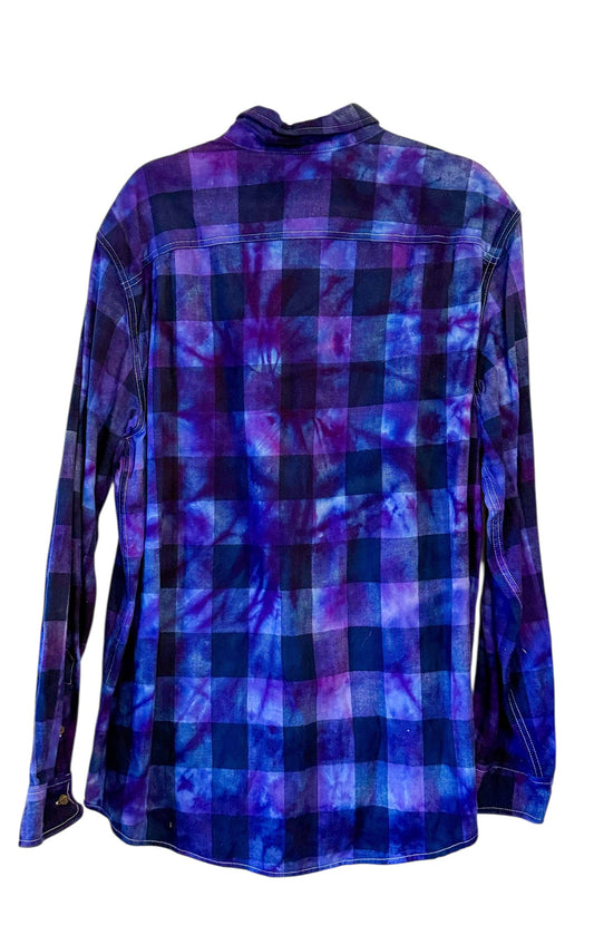 Purple Extra Large Long Sleeve Upcycled Tie Dyed Flannel Button Down
