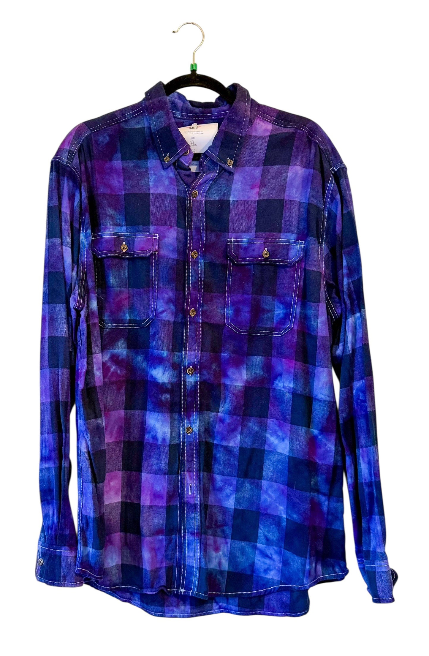 Purple Extra Large Long Sleeve Upcycled Tie Dyed Flannel Button Down