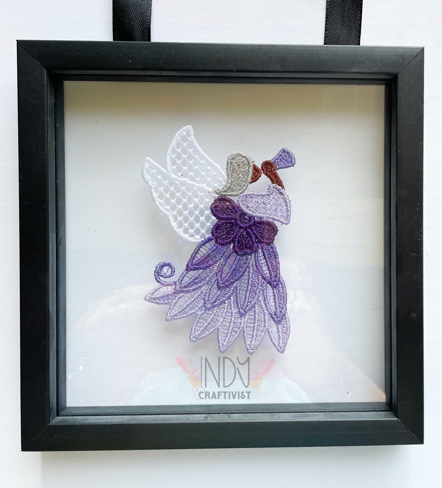 Octavia Purple Embroidered Angel Framed Wall Art