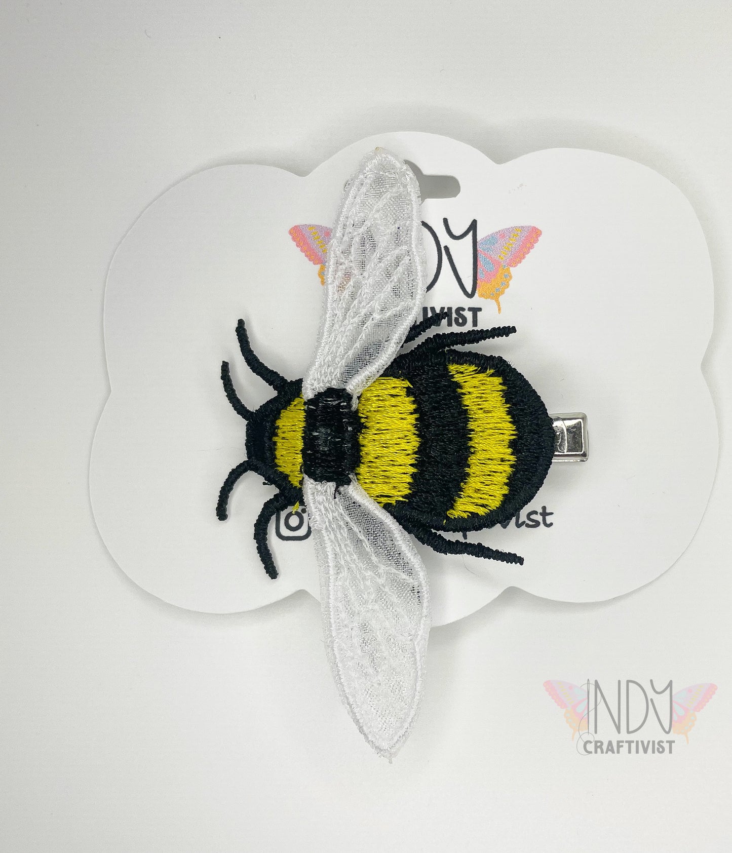 Made-To-Order Freestanding Lace Bee Embroidered Hair Clip