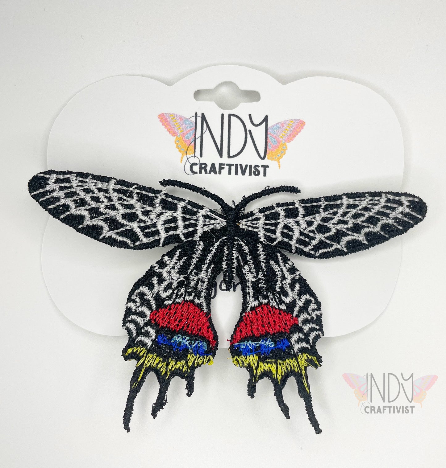 Made-to-order Beautiful Black Freestanding Lace Embroidered Butterfly Brooch