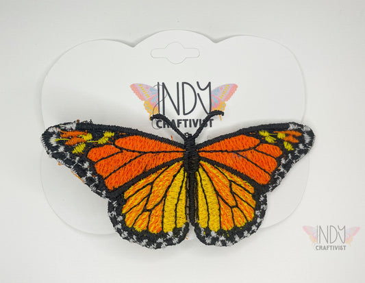 Made-To-Order Orange Monarch Freestanding Lace Embroidered Butterfly Hair Clip