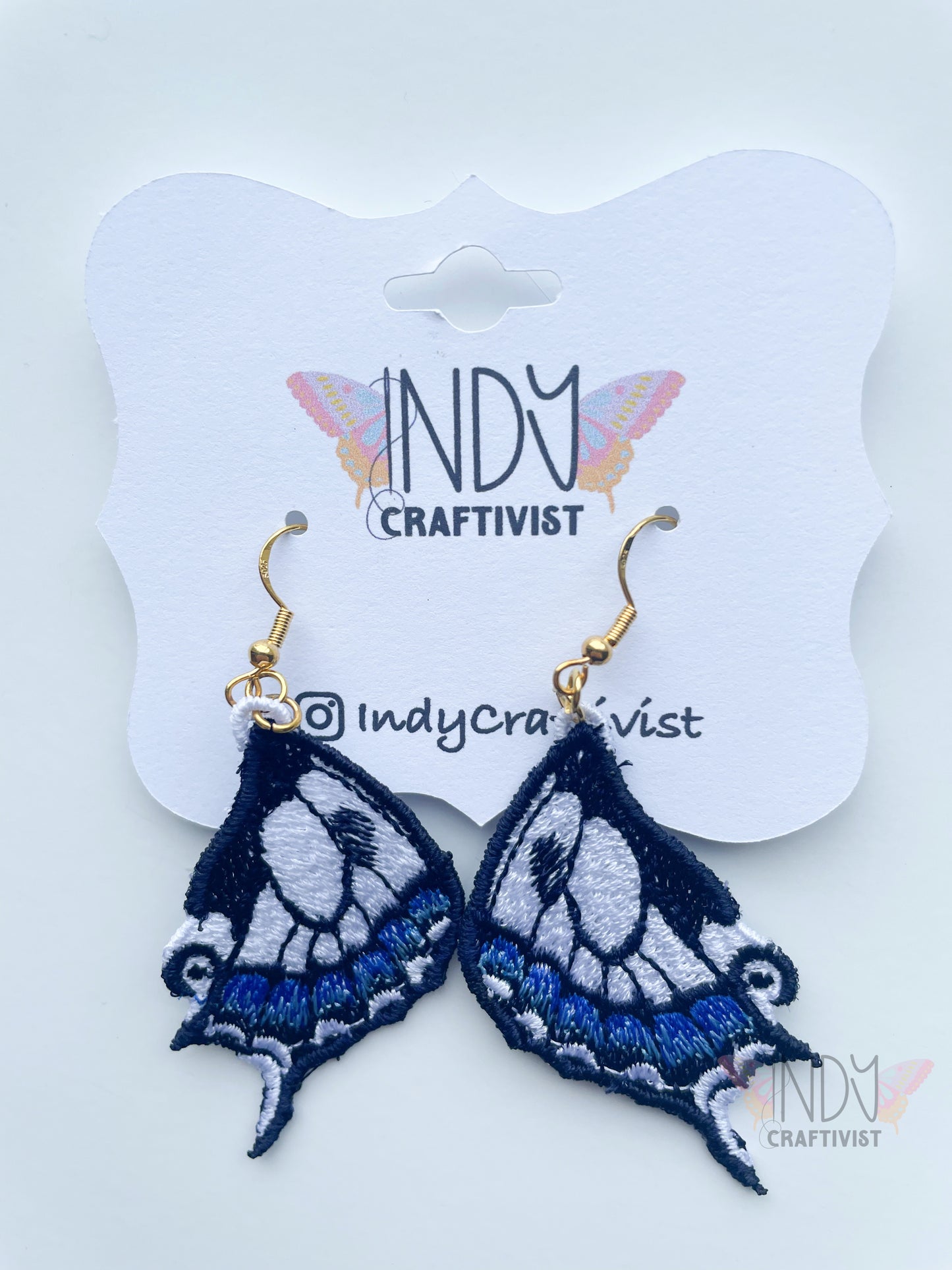 White and Blue Butterfly Wing Earrings